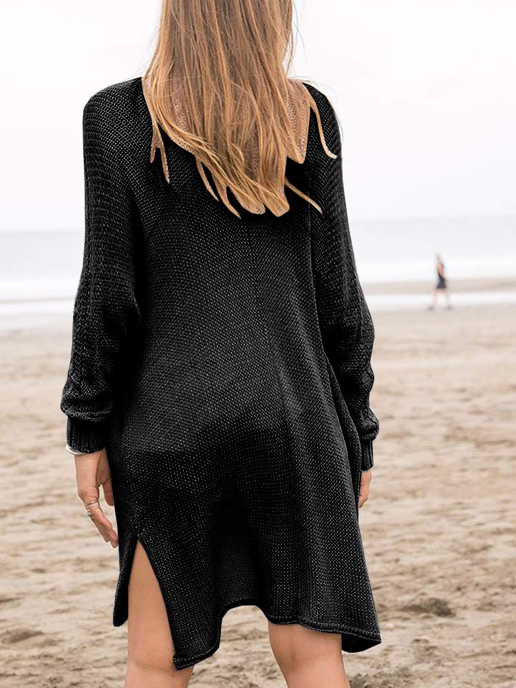 Misassy Womens Open Front Knit Sheer Cardigans Summer Boho Lightweight Long Sleeve Kimono Long Sweater Black - Image 3
